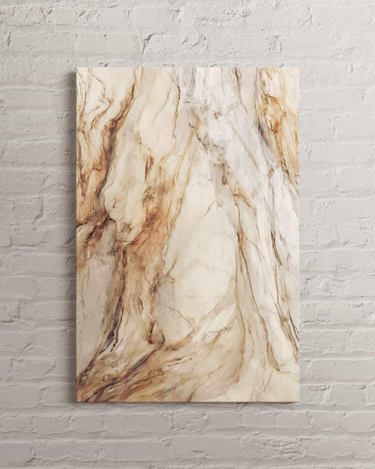 Marble Tempered Glass Art - Abstract Neutral Stone Decor | Modern Beige Panel