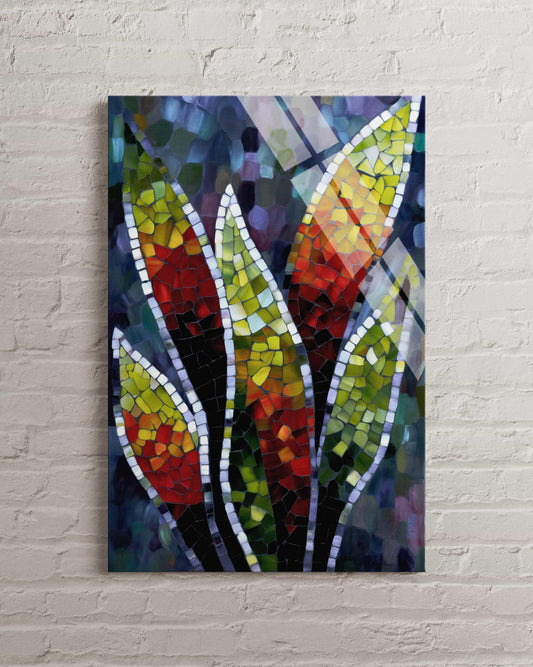 Tempered Glass Wall Art - Abstract Snake Plant Decor with Vibrant Botanical Leaf