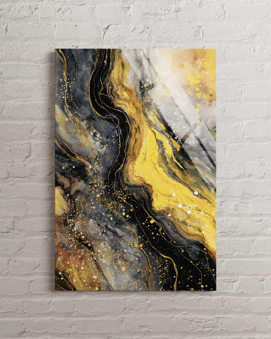 Tempered Glass Wall Art - Abstract Gold Black Marble Decor | Luxury Home Accent