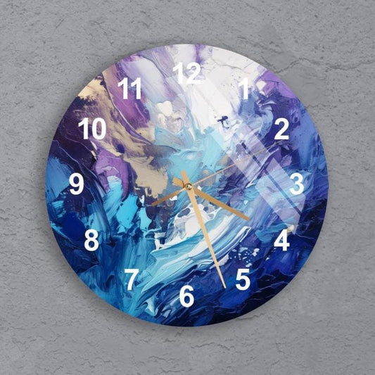 Abstract Glass Wall Clock - Colorful Tempered Glass Clock, Modern Living Room Decor