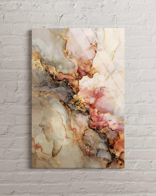 Tempered Glass Wall Art - Abstract Fluid Art Pink Gold Marble Texture Panel