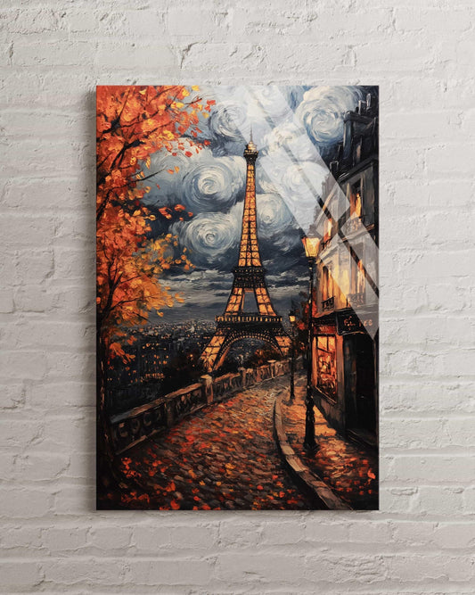 Tempered Glass Wall Art – Van Gogh Style Paris Wall Decor With Autumn Cityscape