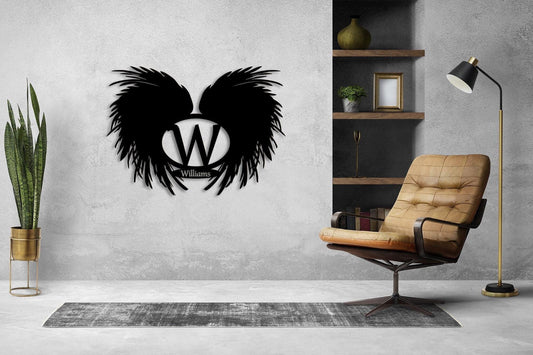 Custom Metal Wall Art - Angel Wings Family Name Sign | Powder Coated Finish