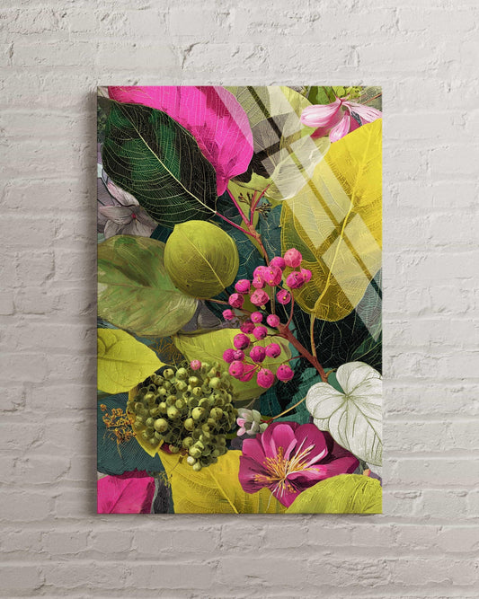Botanical Glass Wall Art – Modern Leaf Illustration | Tempered Glass Art Decor