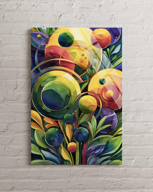 Abstract Circular Painting Tempered Glass Wall Art - Vibrant Geometric Decor