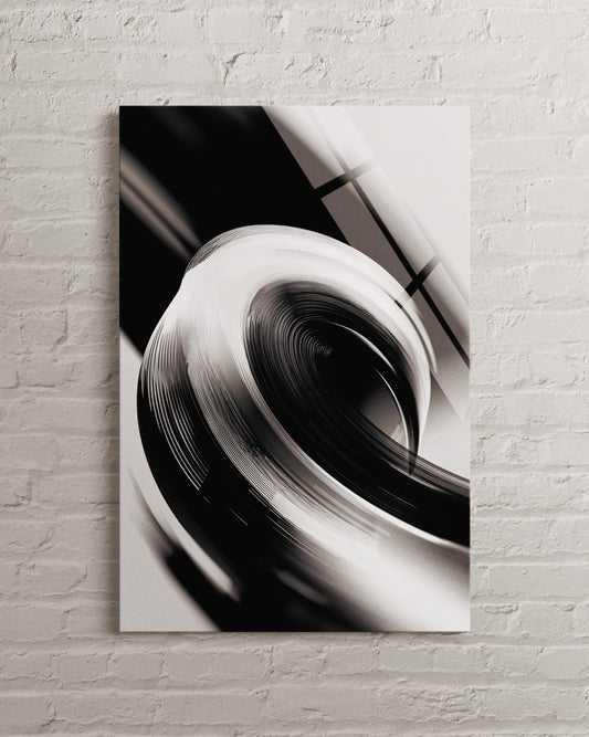 Abstract Swirl Tempered Glass Wall Art – Large Monochrome Spiral Design Print