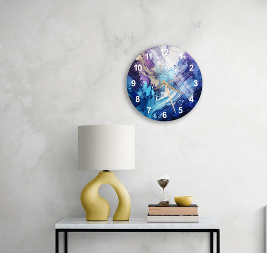 Abstract Glass Wall Clock - Colorful Tempered Glass Clock, Modern Living Room Decor