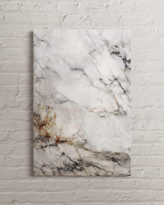 Calacatta White Marble Art - Large Tempered Glass Wall Art | Modern Stone Decor