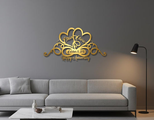 Custom Metal Wall Art – Shiny Gold Heart Infinity Sign, Personalized Gift