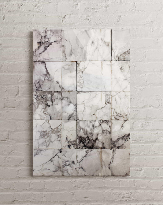 Tempered Glass Wall Art – Abstract Marble Tile Print | Luxury Stone Decor