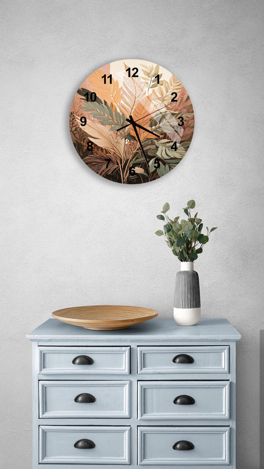 a clock on a wall above a dresser