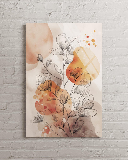 Tempered Glass Wall Art - Abstract Floral Botanical Print | Earthy Terracotta Decor