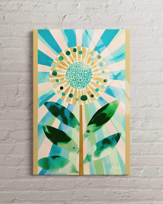 Abstract Teal Flower Tempered Glass Wall Art – Large Botanical Wall Hanging
