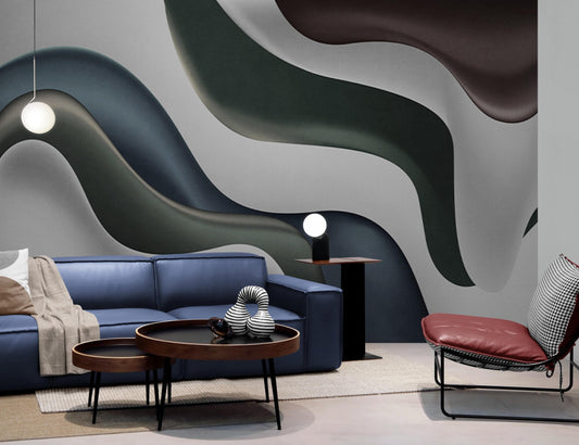 3D Waves Abstract Wallpaper, Abstract Wall Mural, Peel and Stick , 3D Photo Effect Art Deco Removable Wallpaper