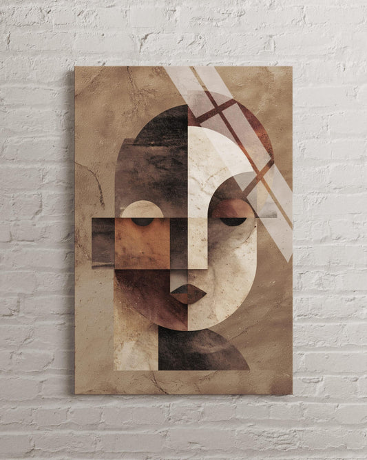 Tempered Glass Wall Art - Abstract Face Decor | Geometric Mid Century Print