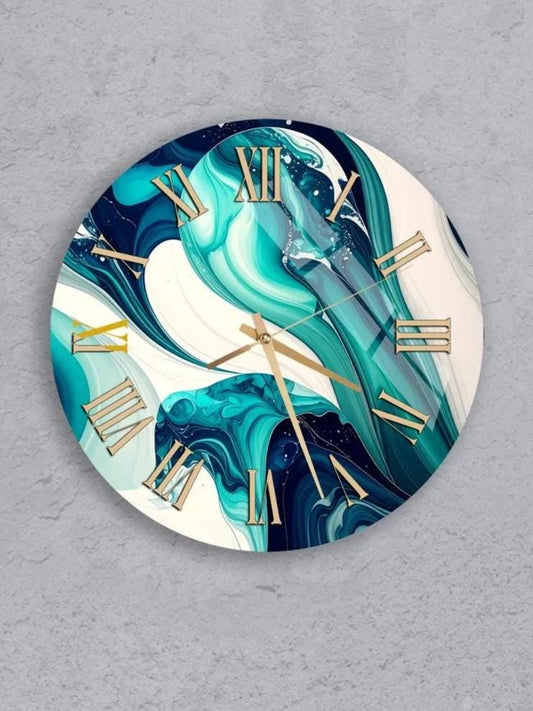 six round wall clocks with unique designs, arranged in a grid pattern on a gray background.