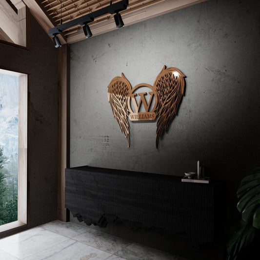 Personalized Metal Wall Art – Angel Wings Art | Unique Housewarming Gift