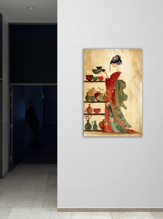 Japanese Kimono Wall Art – Tempered Glass Art Featuring Vintage Asian Decor