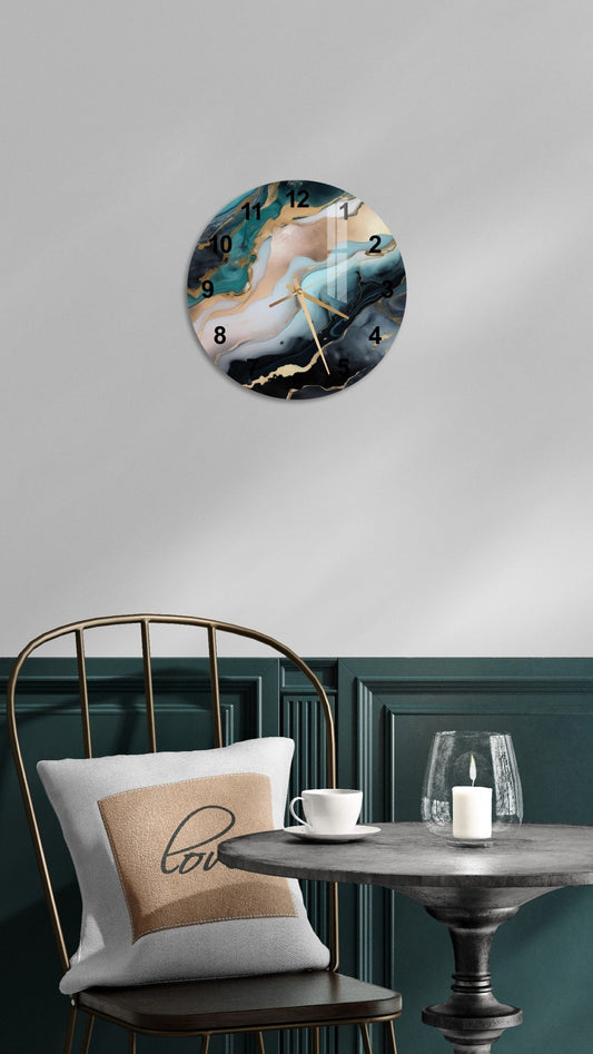 a clock that is on the wall above a table