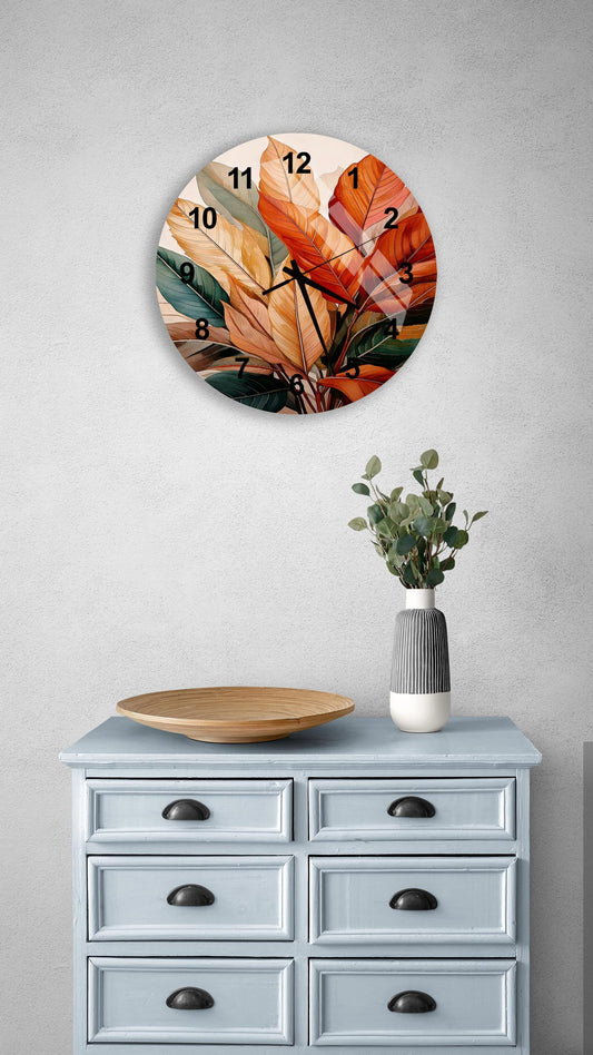a clock on a wall above a dresser