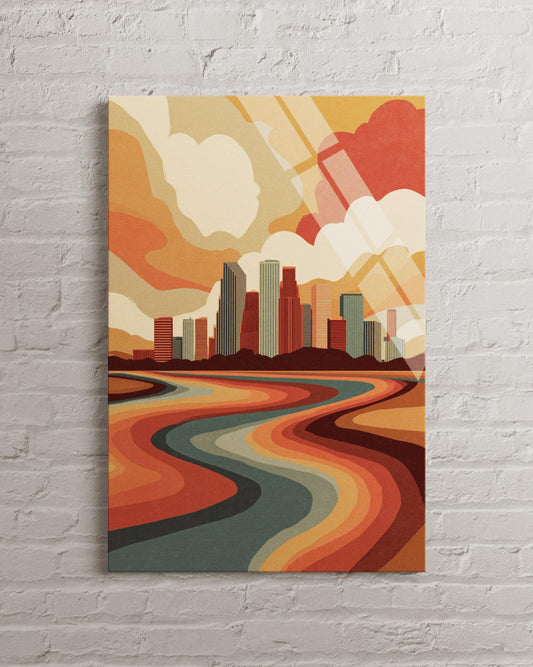 Houston Skyline Wall Art – Abstract Urban Cityscape Tempered Glass Decor