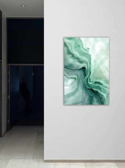 Emerald Green Wall Art - Fluid Marble Glass Print | Modern Agate Decor