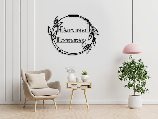 Metal Wedding Sign - Custom Metal Floral Artwork | Personalized Gold Leaves