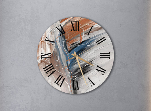 Tempered Glass Wall Clock - Blue Orange Abstract Design | Modern Home Decor