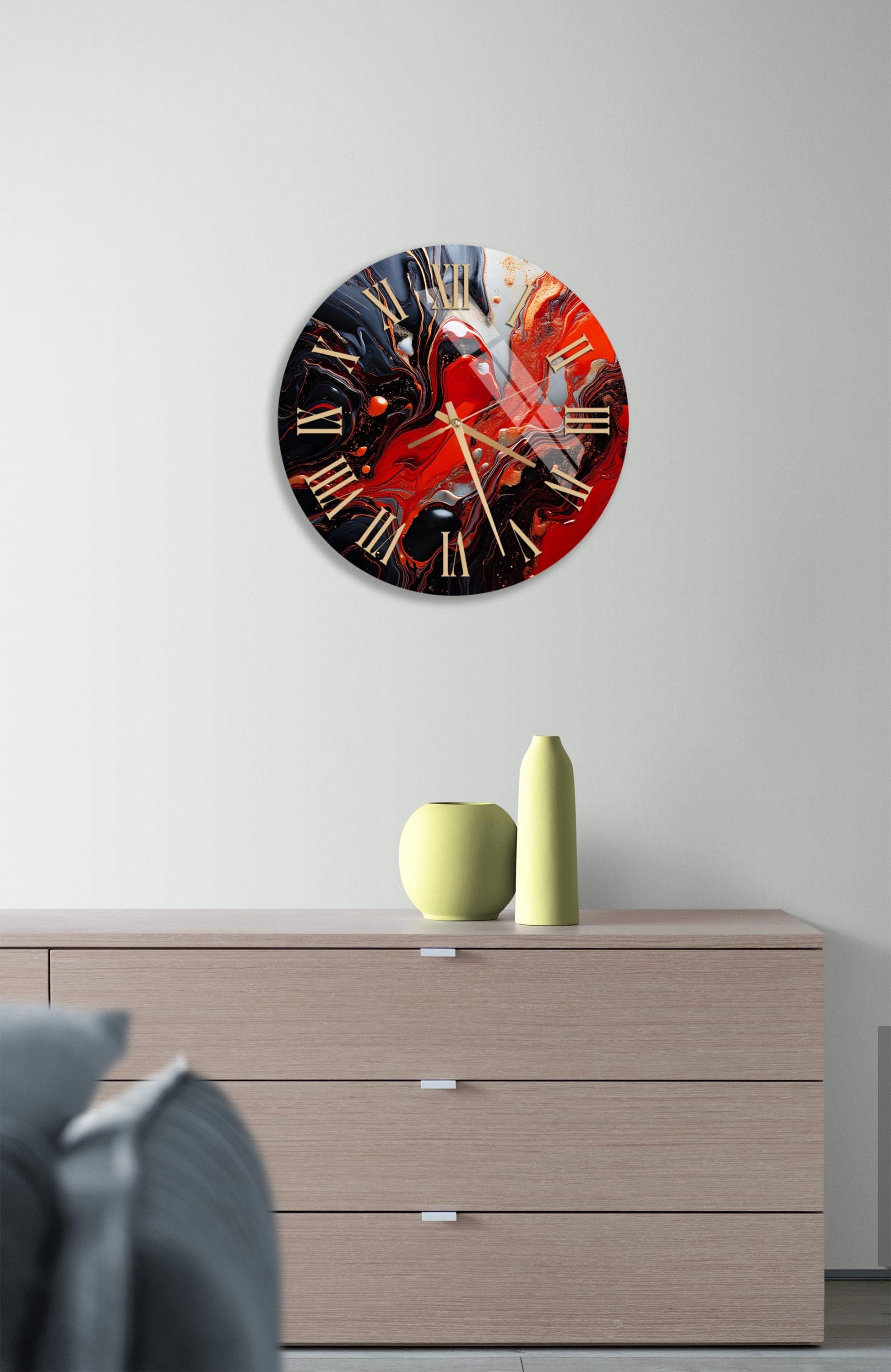 a clock on the wall of a living room