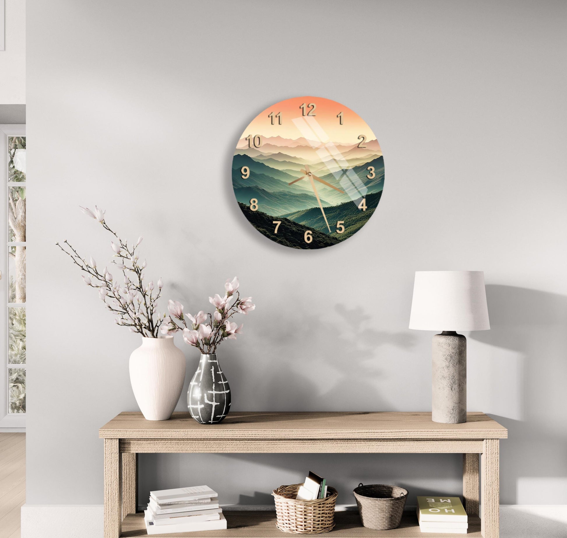 a clock on the wall of a living room
