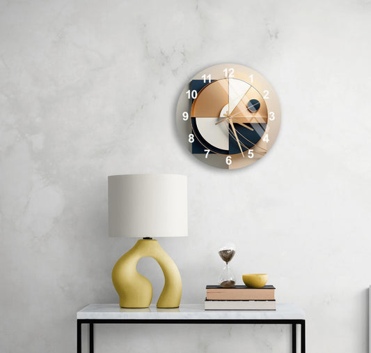 Tempered Glass Wall Clock - Minimalist Geometric Design | Modern Black & Gold