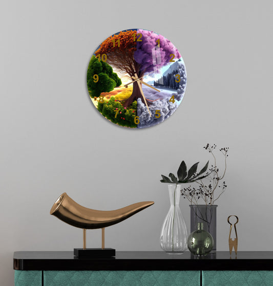 a table with a vase and a clock on it