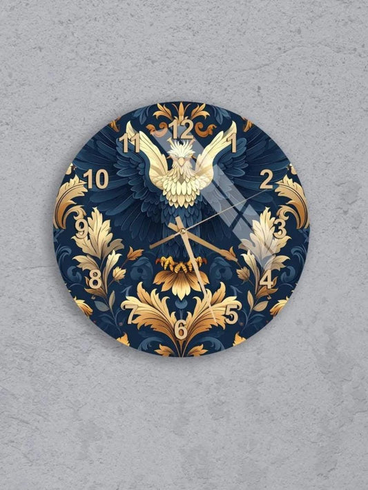 six ornate wall clocks with intricate designs and gold accents, arranged in a grid pattern on a gray background.