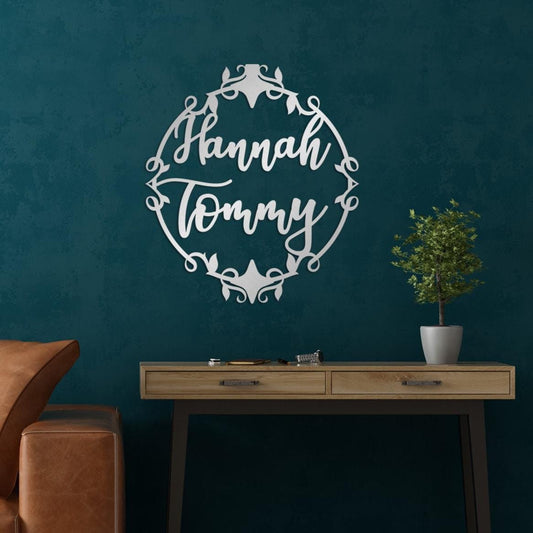 Custom Metal Wall Art – Personalized Floral Name Sign | Modern Silver Decor