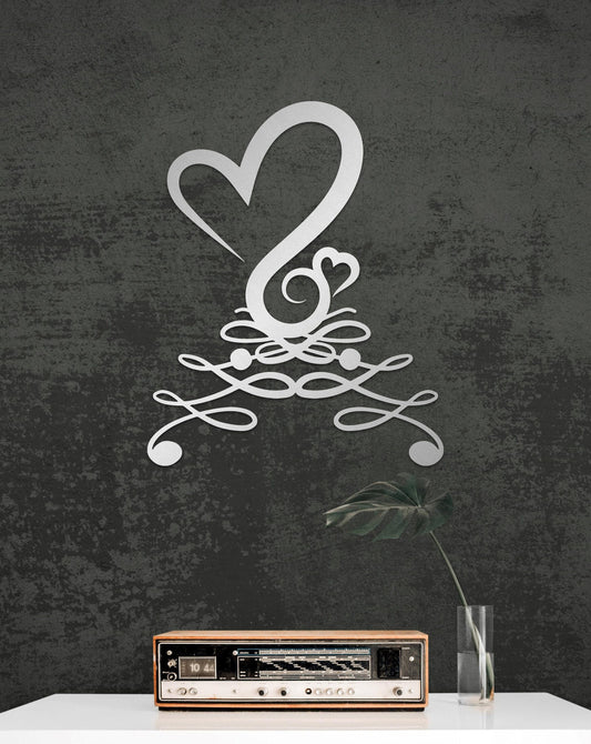Metal Heart Wall Art - Love Theme, Matte Black & Shiny Gold Metal Decor