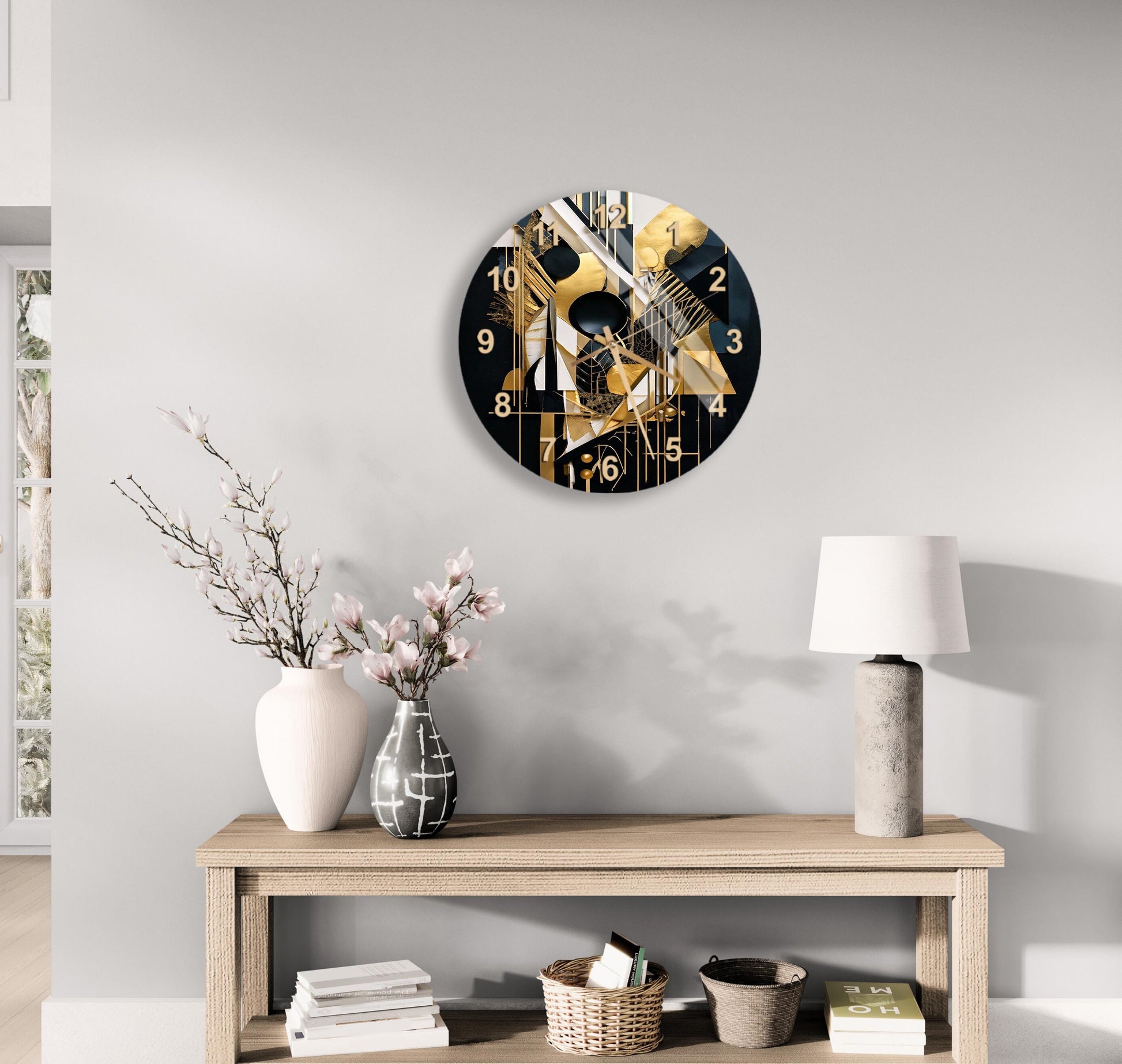 a clock on the wall of a living room