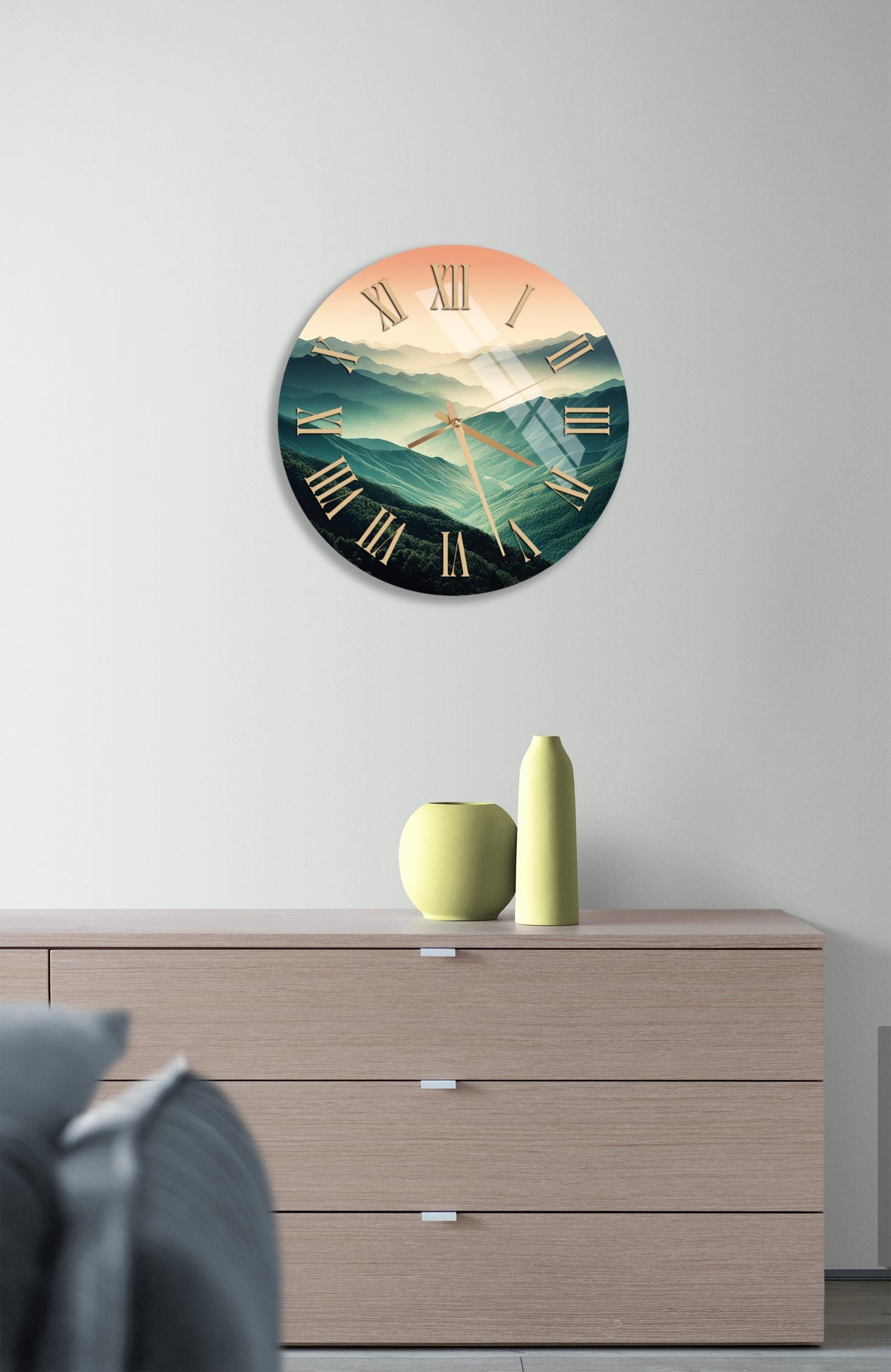 a clock on the wall of a living room