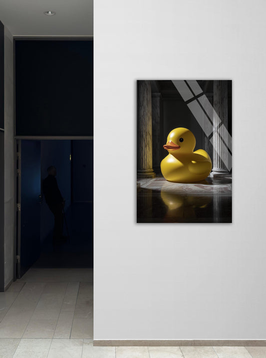 Tempered Glass Wall Art – Surreal Yellow Rubber Duck With Classic Architecture Decor