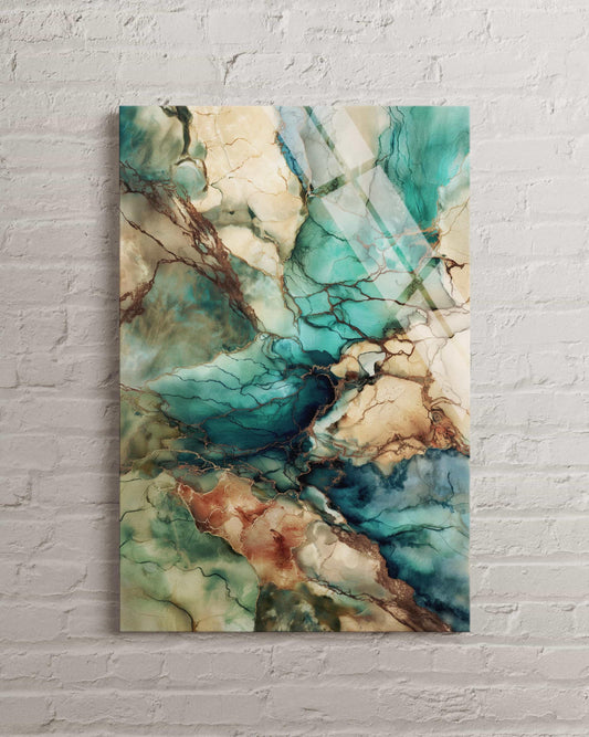 Teal Marble Wall Art – Modern Fluid Painting on Tempered Glass Panel | Luxury Decor