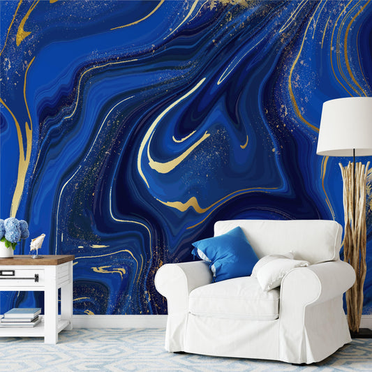 Blue Gold Marble Wallpaper - Modern Luxury Wall Mural | Peel And Stick, Durable
