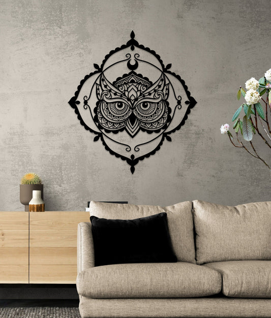 Owl Metal Wall Art - Large Mandala 3D Metal Wall Decor, Unique Wedding Gift