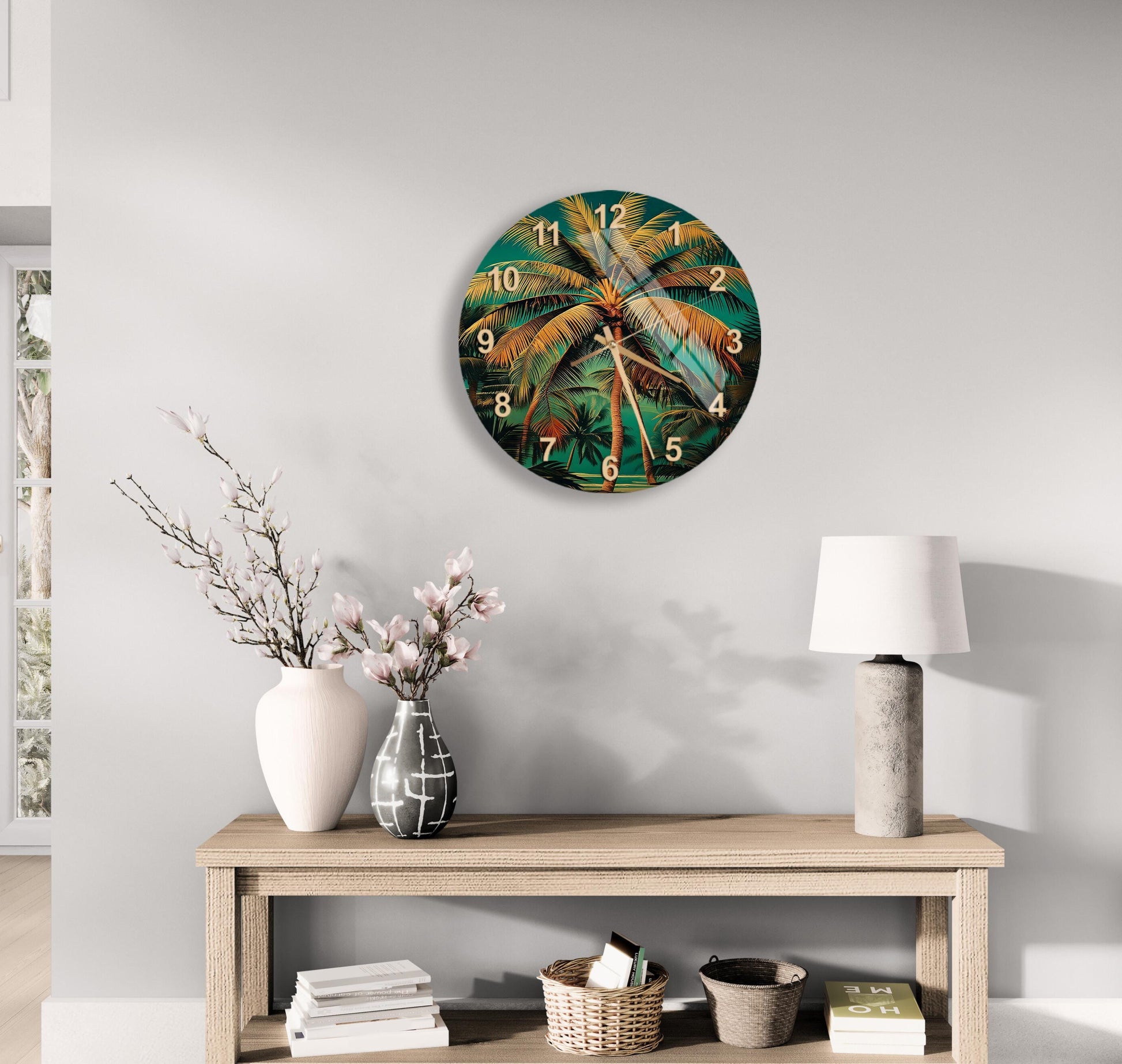 a clock on the wall of a living room