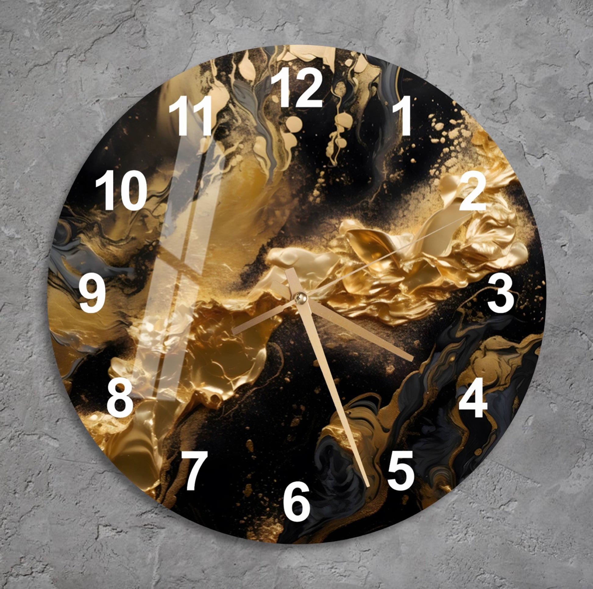 a clock with a gold and black design on it