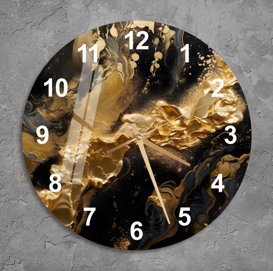a clock with a gold and black design on it