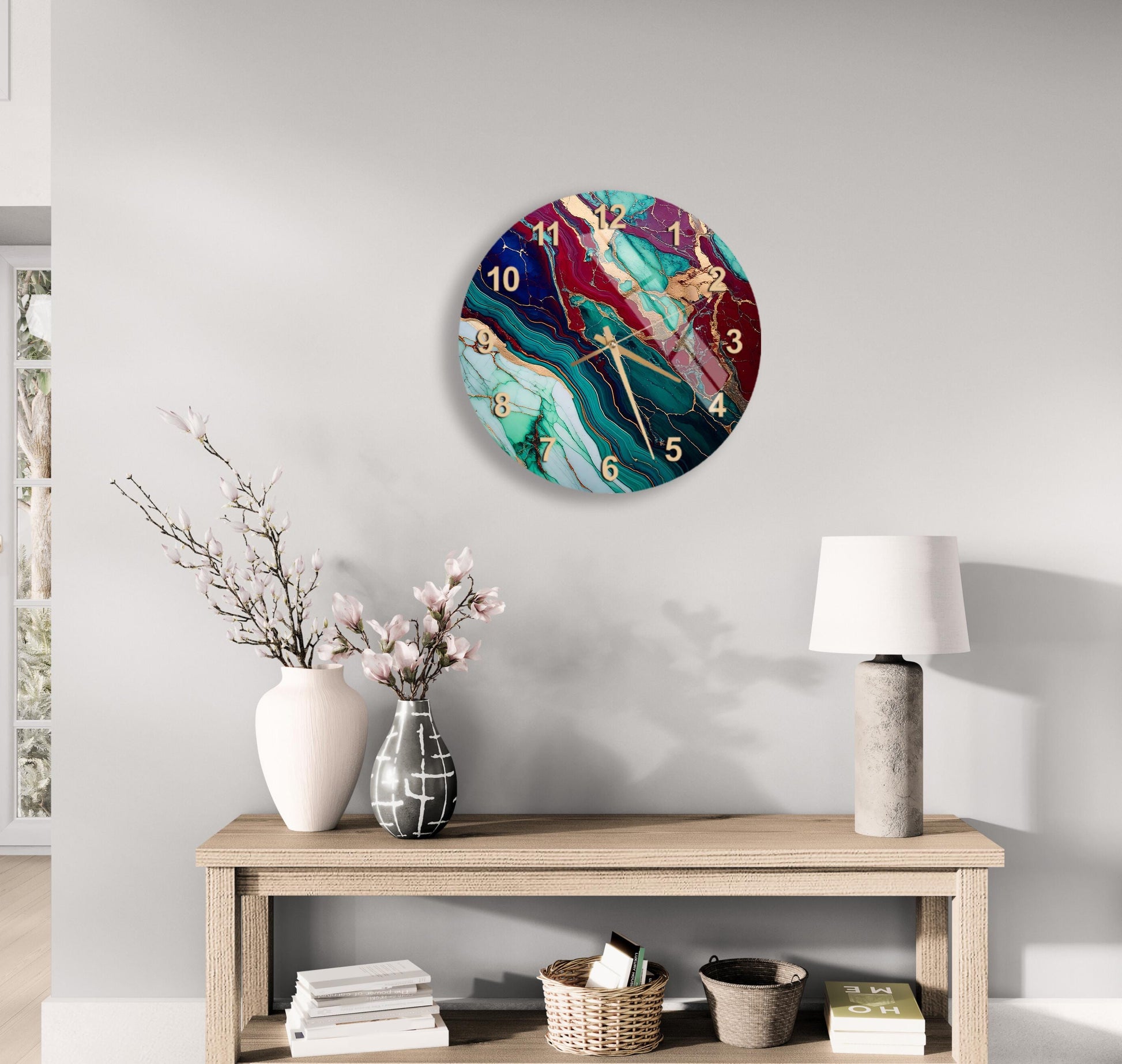 a clock on the wall of a living room