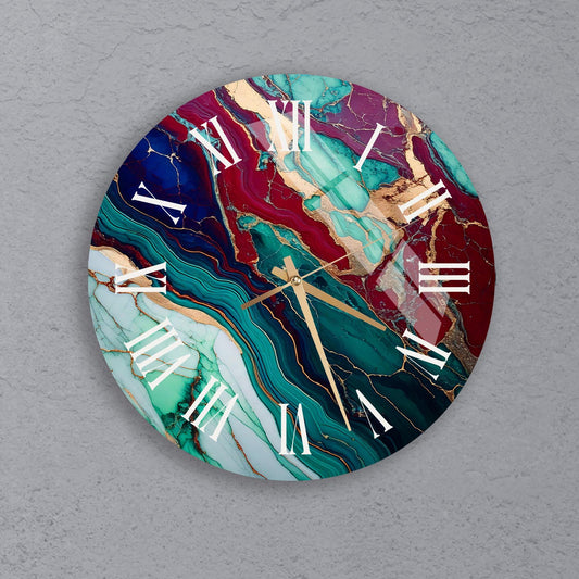 a clock that has a marble design on it