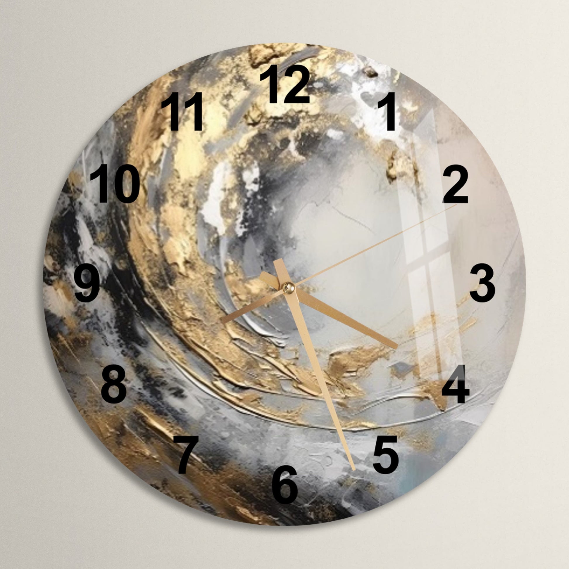 a clock with a gold and black design on it
