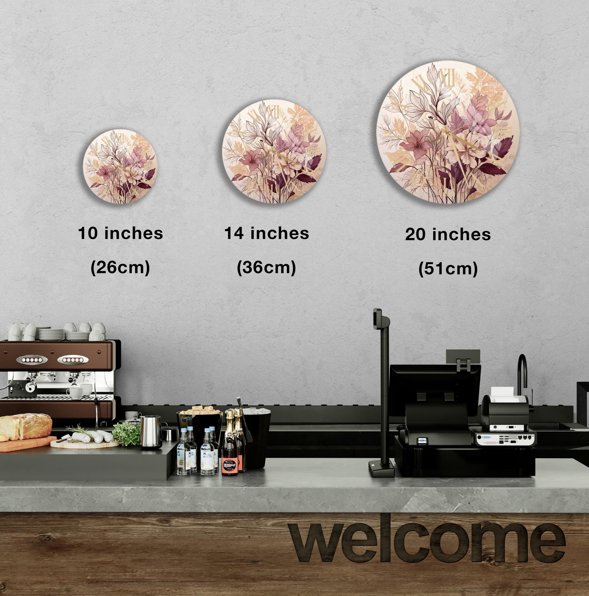 a coffee shop counter with three coffee machines