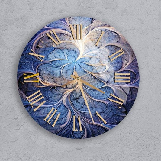 Glass Wall Clock – Colorful Abstract Fractal Art on Tempered Glass, Silent Timepiece
