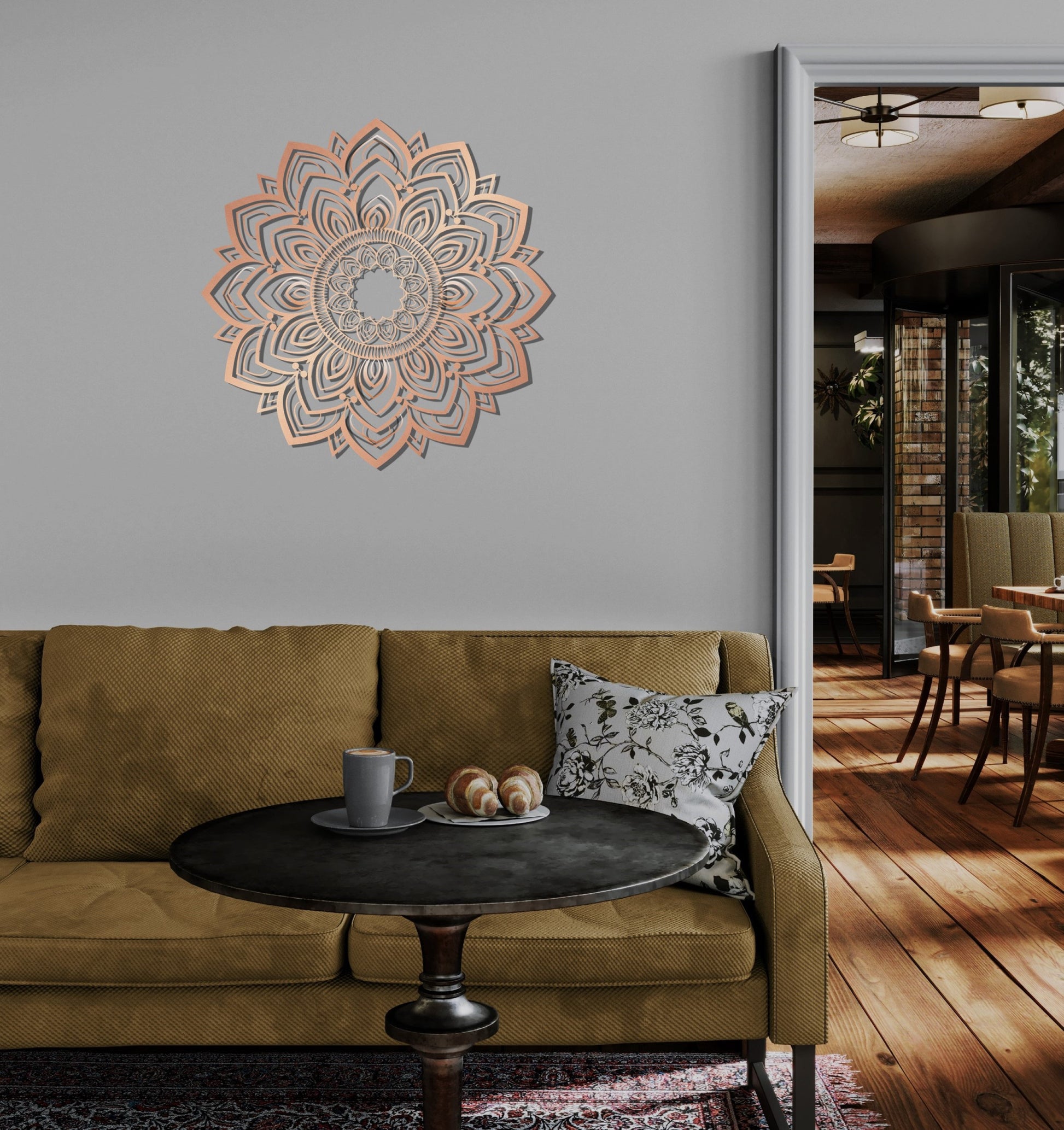 a living room with a couch and a coffee table